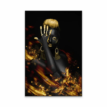 Golden Girl Fashion Canvas Art Print - Modern Abstract Portrait Decor