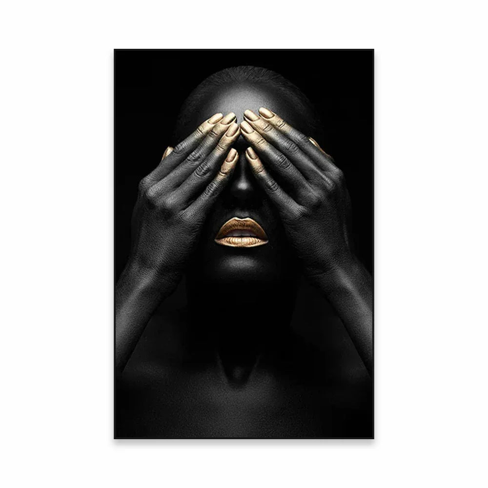 Golden Girl Fashion Canvas Art Print - Modern Abstract Portrait Decor