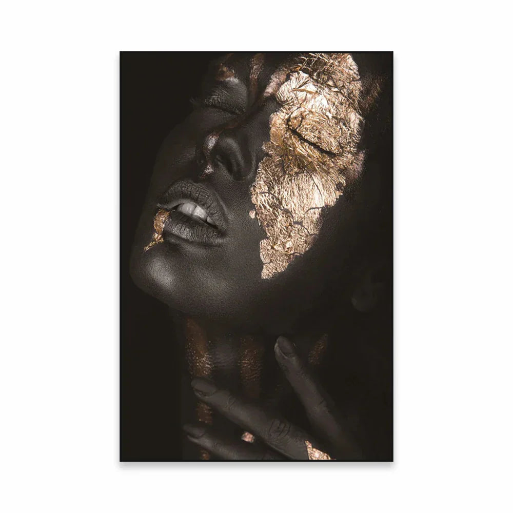Golden Girl Fashion Canvas Art Print - Modern Abstract Portrait Decor