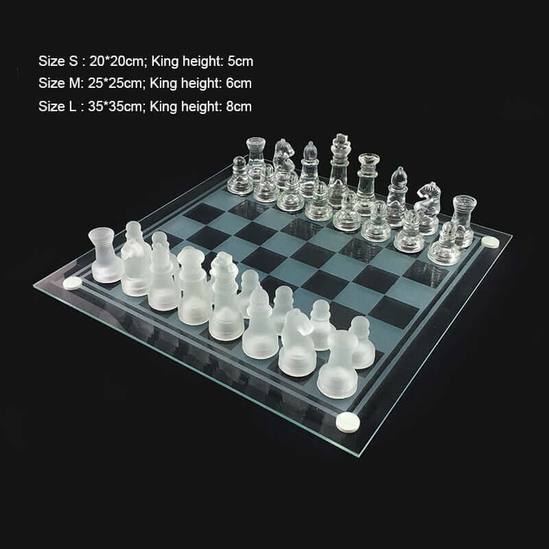 Glass Chess Set | Frosted Crystal Pieces with Chessboard