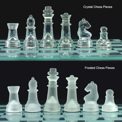Glass Chess Set | Frosted Crystal Pieces with Chessboard