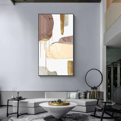 Mauve Beige Golden Abstract Canvas Wall Art for Modern Interiors
