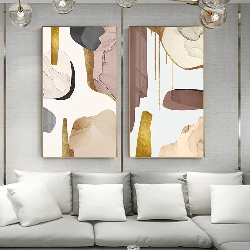 Mauve Beige Golden Abstract Canvas Wall Art for Modern Interiors