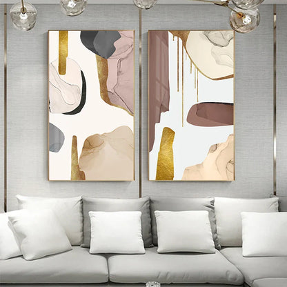 Mauve Beige Golden Abstract Canvas Wall Art for Modern Interiors