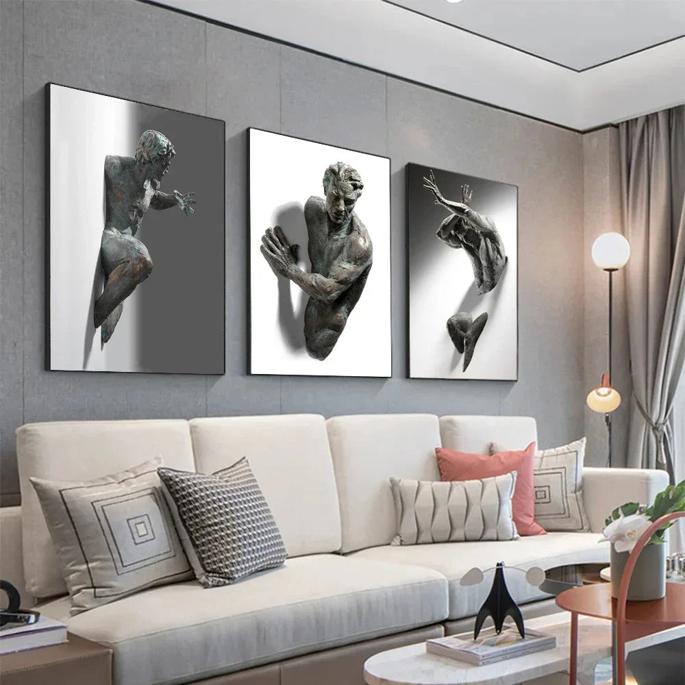 Minimalist Abstract Iron Statue Wall Art Canvas Print for Home Decor
