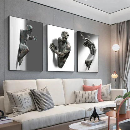 Minimalist Abstract Iron Statue Wall Art Canvas Print for Home Decor