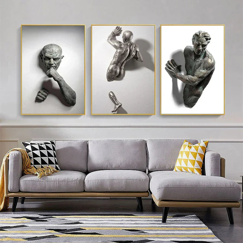 Minimalist Abstract Iron Statue Wall Art Canvas Print for Home Decor