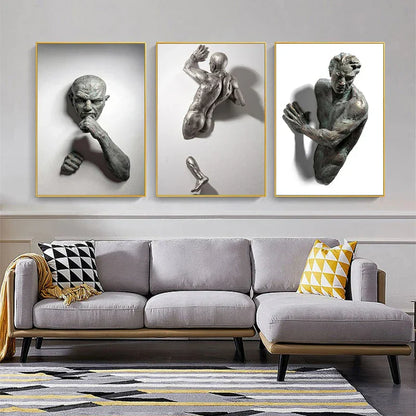 Minimalist Abstract Iron Statue Wall Art Canvas Print for Home Decor