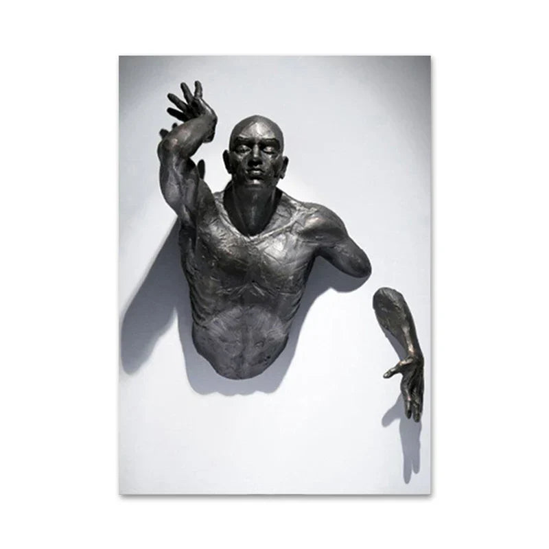 Minimalist Abstract Iron Statue Wall Art Canvas Print for Home Decor