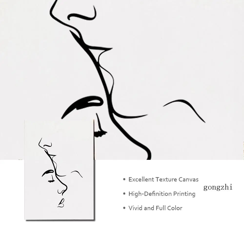 Minimalist Lovers Line Art Canvas Print for Home Decor Unframed