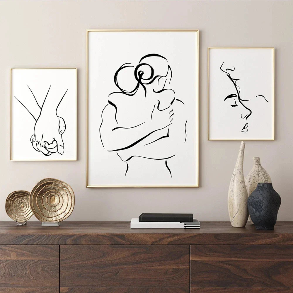 Minimalist Lovers Line Art Canvas Print for Home Decor Unframed