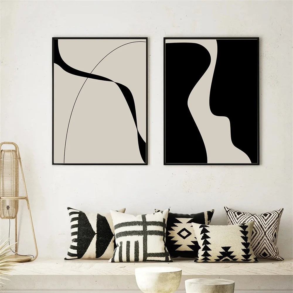 Modern Abstract Black Line & Shape Minimalist Canvas Wall Art