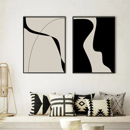 Modern Abstract Black Line & Shape Minimalist Canvas Wall Art