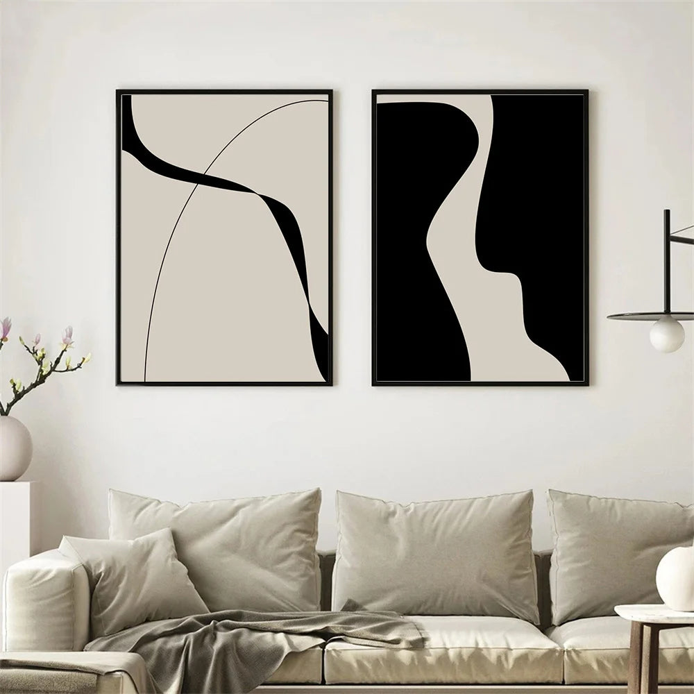 Modern Abstract Black Line & Shape Minimalist Canvas Wall Art