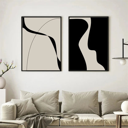 Modern Abstract Black Line & Shape Minimalist Canvas Wall Art