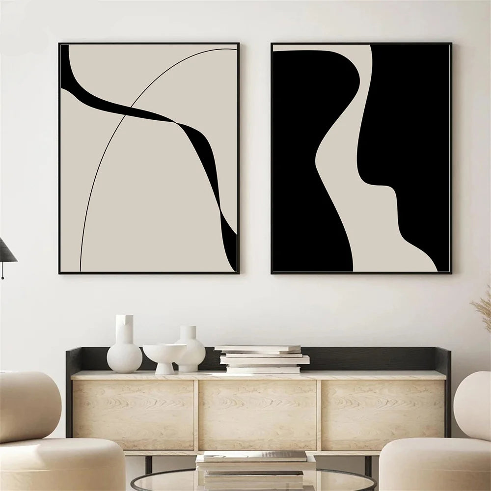 Modern Abstract Black Line & Shape Minimalist Canvas Wall Art
