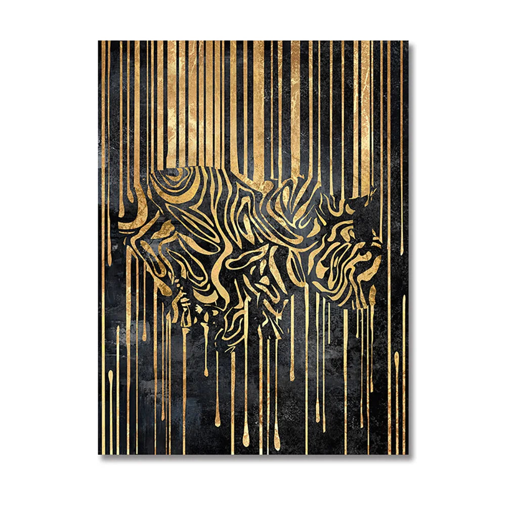 Modern Abstract Golden Zebra Lines Animal Wall Art Canvas Prints