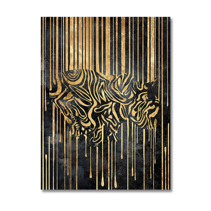 Modern Abstract Golden Zebra Lines Animal Wall Art Canvas Prints