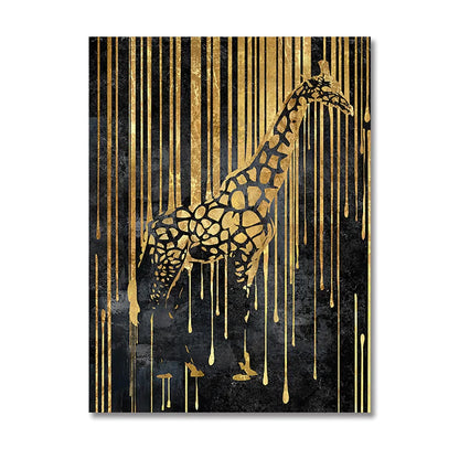 Modern Abstract Golden Zebra Lines Animal Wall Art Canvas Prints