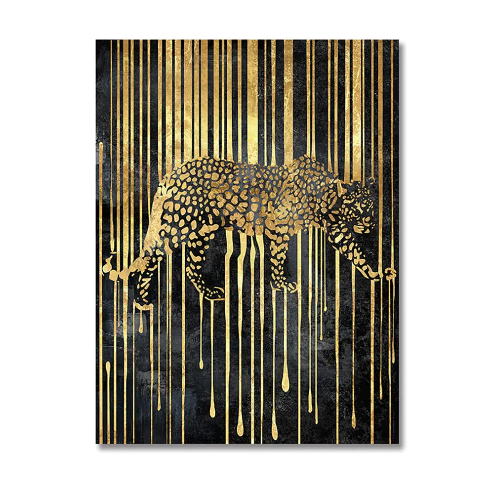 Modern Abstract Golden Zebra Lines Animal Wall Art Canvas Prints