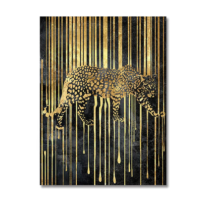 Modern Abstract Golden Zebra Lines Animal Wall Art Canvas Prints