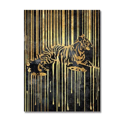 Modern Abstract Golden Zebra Lines Animal Wall Art Canvas Prints