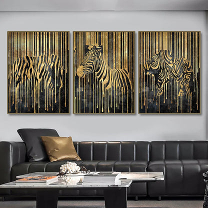 Modern Abstract Golden Zebra Lines Animal Wall Art Canvas Prints