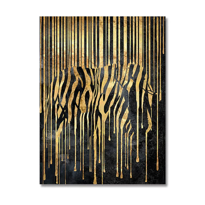Modern Abstract Golden Zebra Lines Animal Wall Art Canvas Prints
