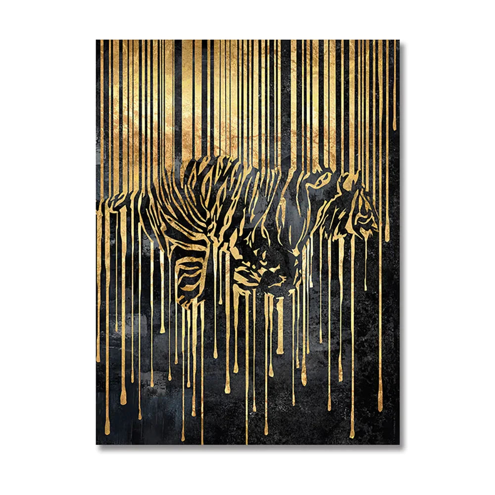 Modern Abstract Golden Zebra Lines Animal Wall Art Canvas Prints