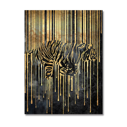 Modern Abstract Golden Zebra Lines Animal Wall Art Canvas Prints