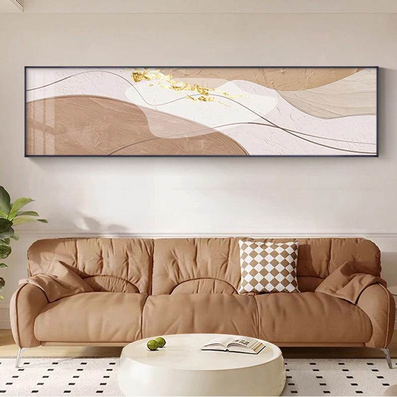 Modern Abstract Wide Format Canvas Art - Neutral Colors & Flowing