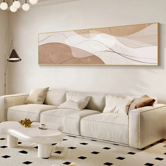 Modern Abstract Wide Format Canvas Art - Neutral Colors & Flowing