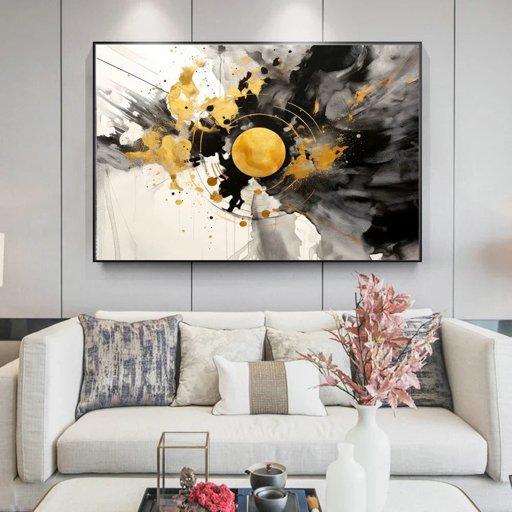 Modern Black & Gold Abstract Canvas Wall Art for Home Decor