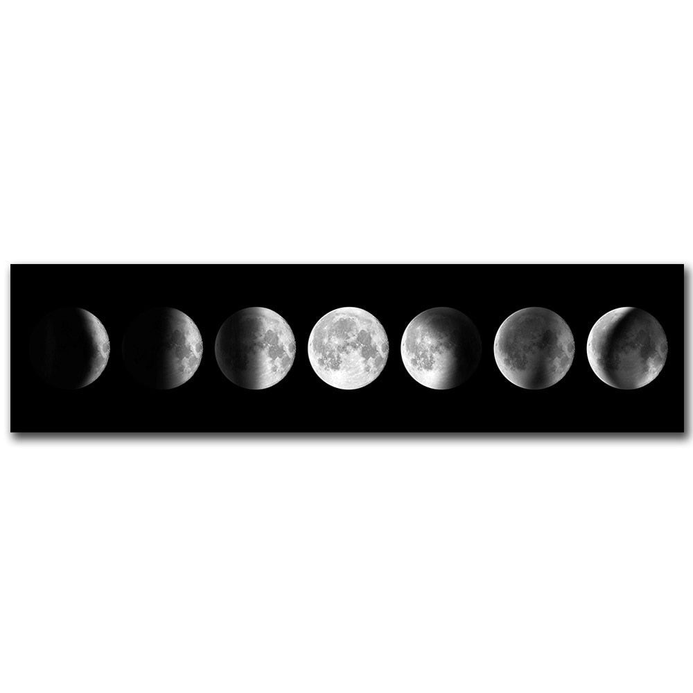 Moon Phases Black & White Canvas Wall Art for Bedroom & Living Room