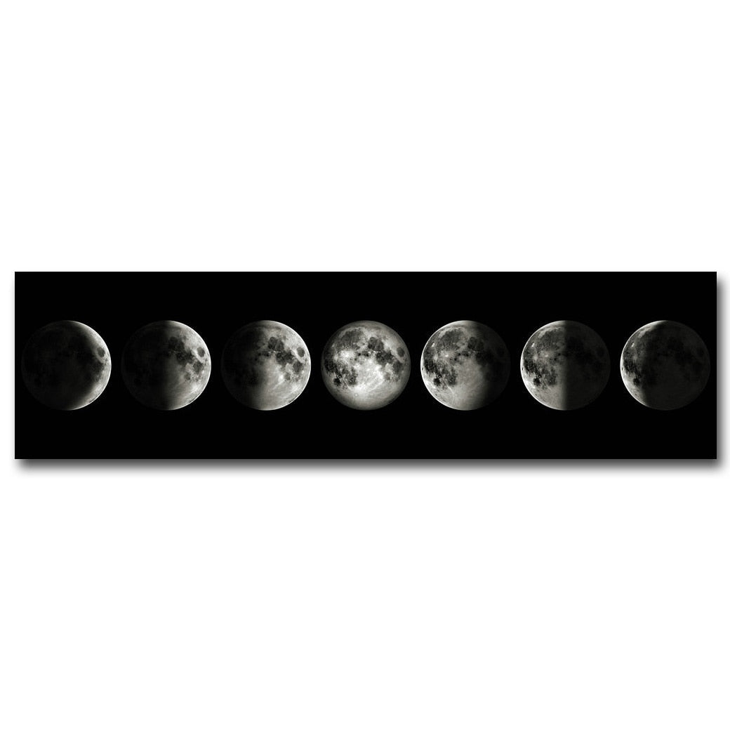 Moon Phases Black & White Canvas Wall Art for Bedroom & Living Room