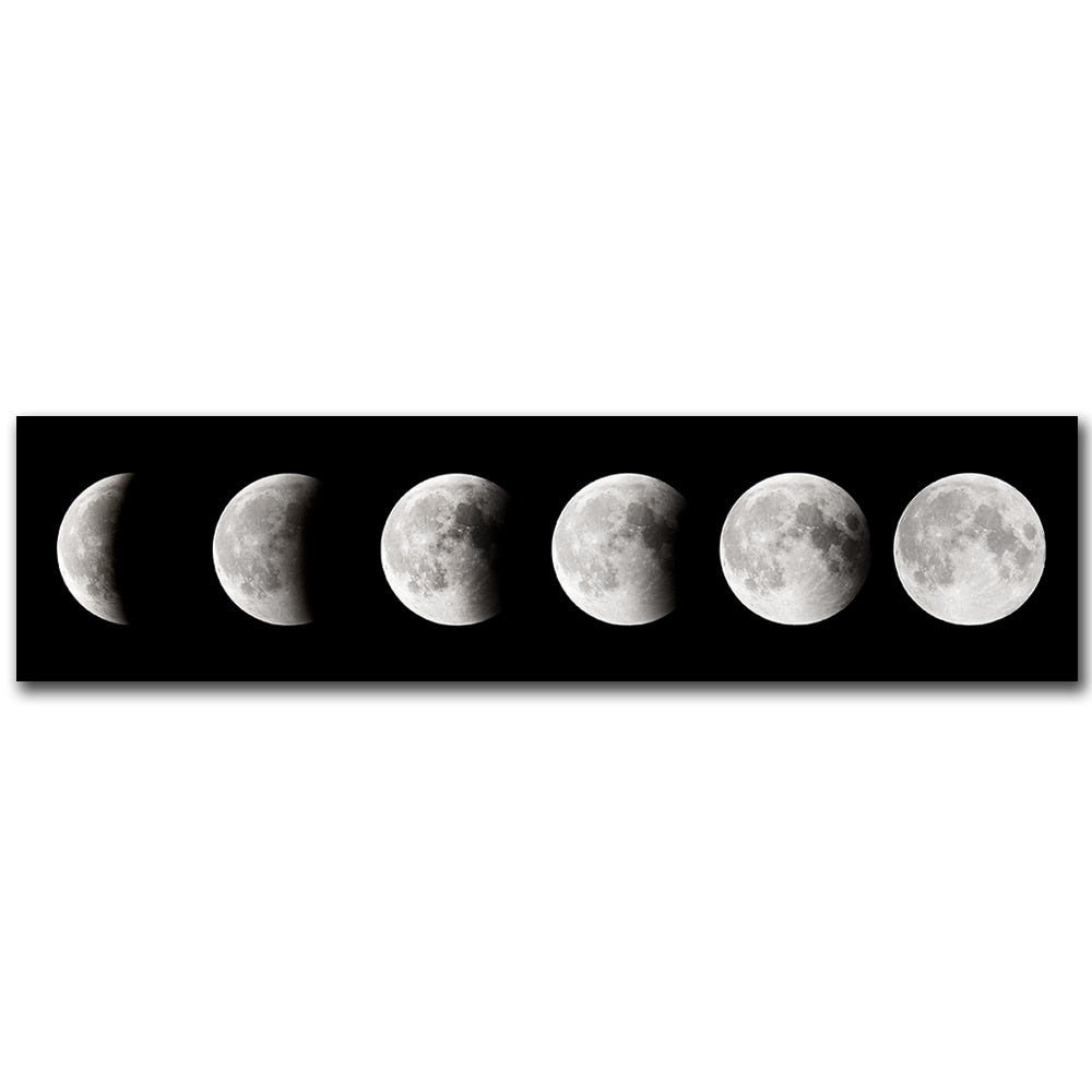 Moon Phases Black & White Canvas Wall Art for Bedroom & Living Room