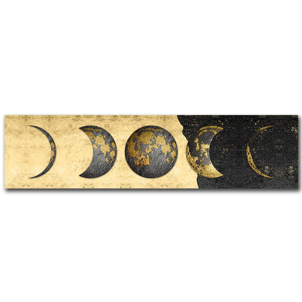 Moon Phases Black & White Canvas Wall Art for Bedroom & Living Room