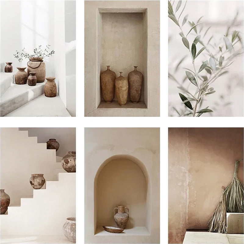Neutral Terracotta Still Life Vase Canvas Art for Modern Home Decor