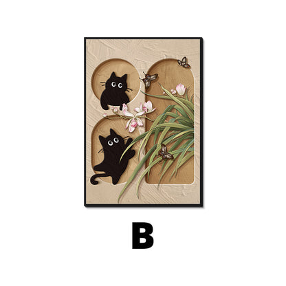 Whimsical Cat-Themed Framed Art Print Homeandso
