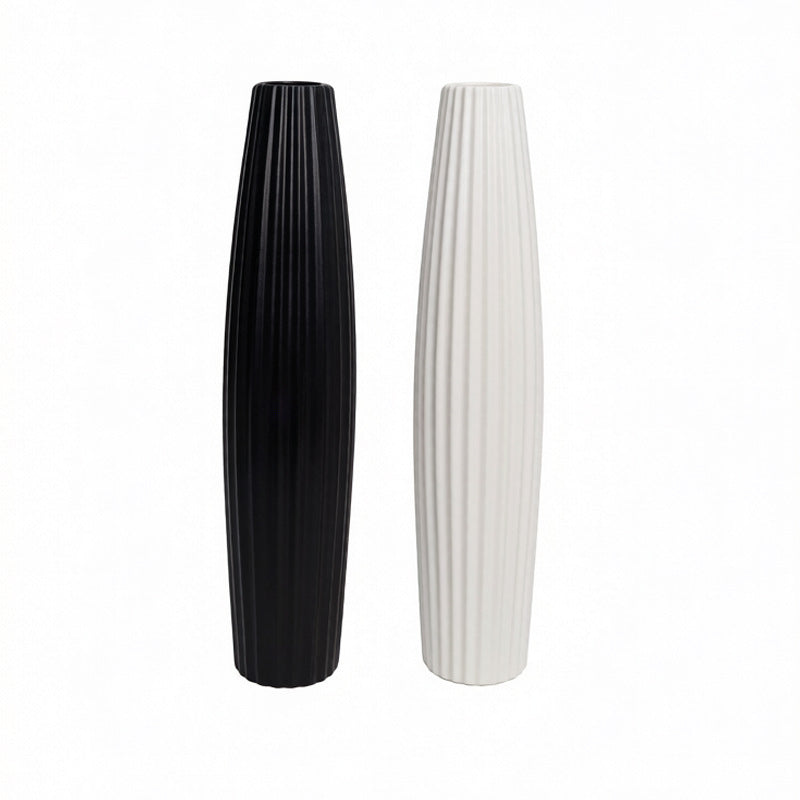 Elegant Ribbed Ceramic Floor Vase
