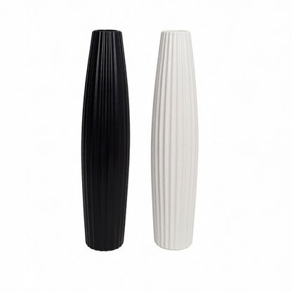 Elegant Ribbed Ceramic Floor Vase
