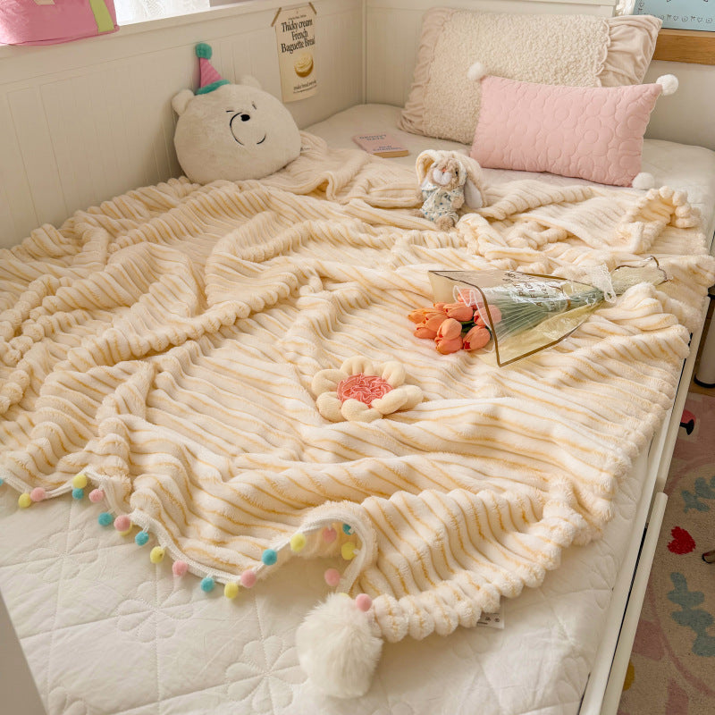 Plush Pom-Pom Edged Throw Blanket