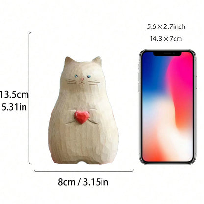 Cute Wooden Cat Figurine Homeandso