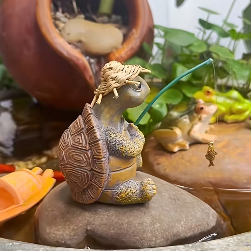 Playful Turtle Fishing Figurine Homeandso