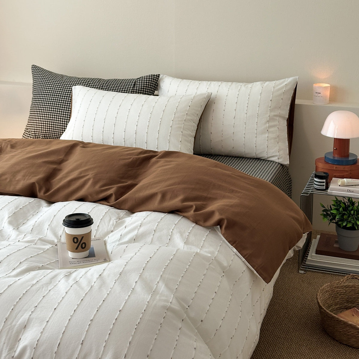 Decorative Gingham Pattern Cotton Duvet Cover Set Homeandso