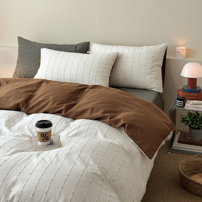 Decorative Gingham Pattern Cotton Duvet Cover Set Homeandso