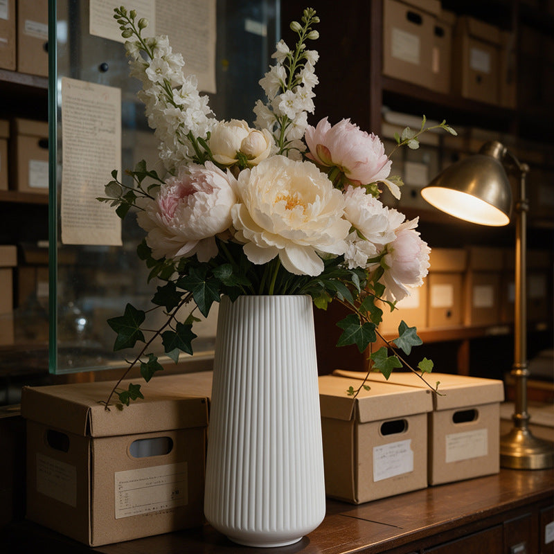 Modern Vertical Ribbed Ceramic Vase
