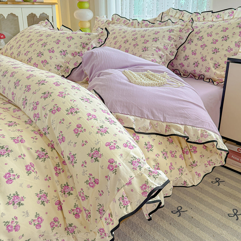 Decorative Floral Ruffled Duvet Cover Set Homeandso