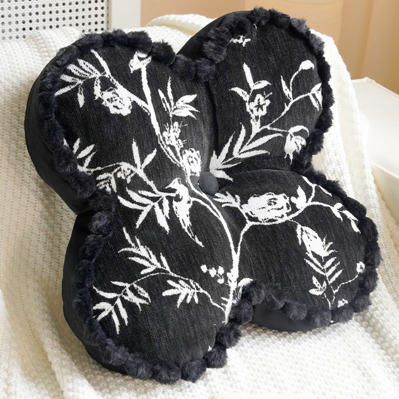 Floral-Patterned Plush Decorative Pillow