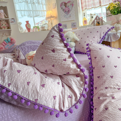 Heart Patterned Decorative Pillow and Duvet Cover Set Homeandso